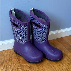 Bogs Kids Purple Leopard-Print Waterproof Rain Boots